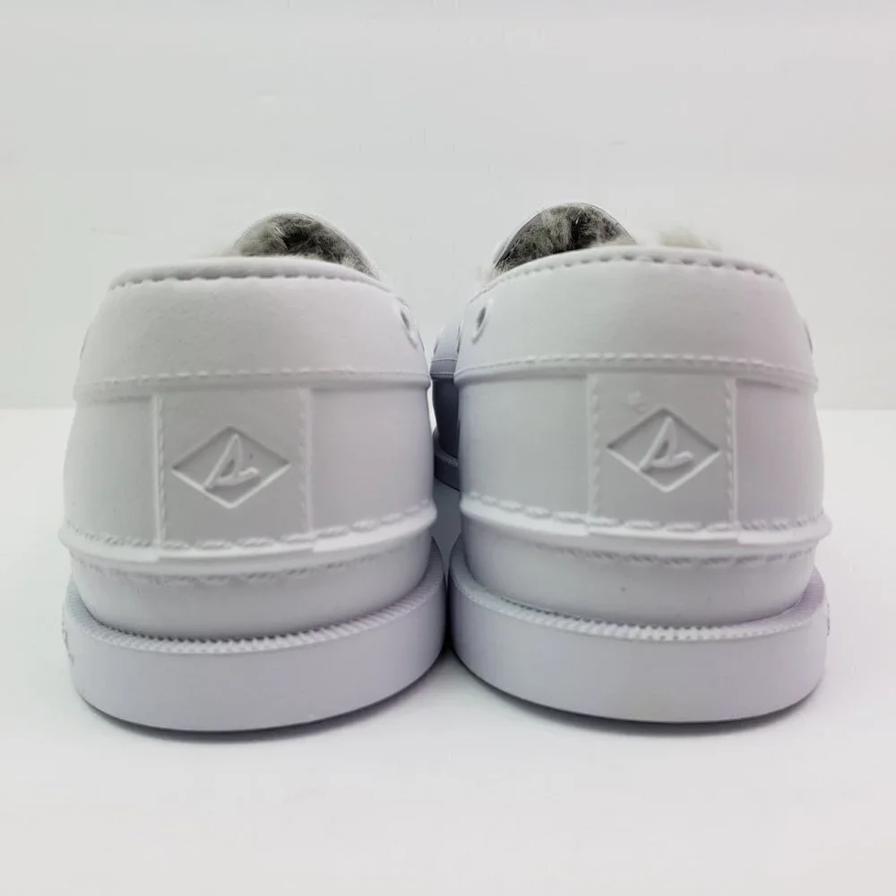 NEW Sperry A/O Float Cozy Mens Size 10 White Slip On Faux Fur Inside Boat Shoes